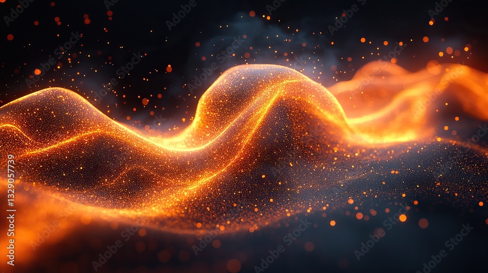 Sticker a captivating, dynamic visual effect of glowing orange particles flowing in a fiery wave evokes warm