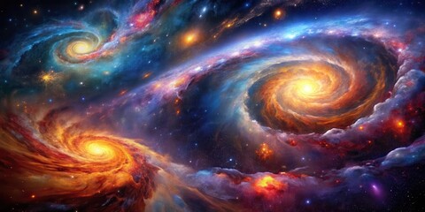 Cosmic swirling galaxies and nebulae in a mesmerizing abstract background, galaxies, abstract art