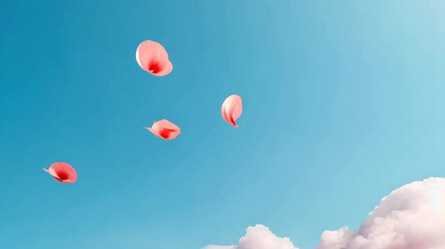 Pink flowers flying in the sky