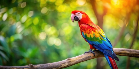 Obraz premium Colorful Parrot Perched on Branch, exotic species, forest habitat, exotic species