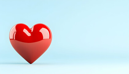 Shiny red heart on light blue background