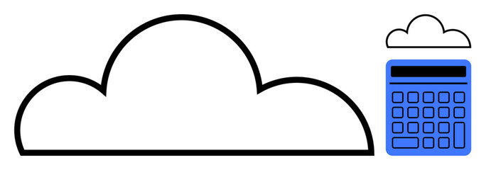 Cloud outline with a blue calculator represents digital technology, cloud computing, and data analytics. Ideal for technology, innovation, finance, business solutions, data management, connectivity