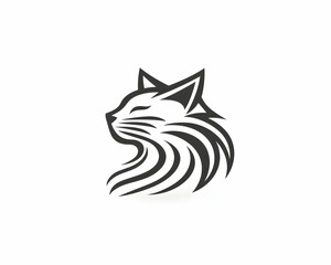 Stylized cat head profile, elegant lines, monochrome design