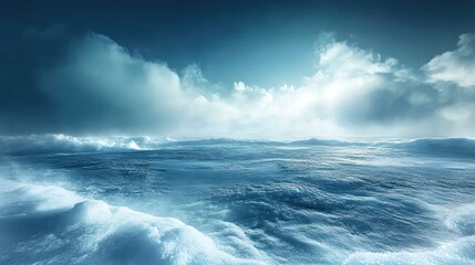 Obraz premium Dramatic, icy landscape with a stormy sky and frozen waves.