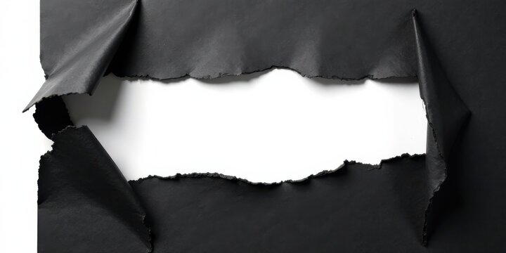 A torn piece of dark paper reveals a stark white background, creating a dramatic contrast and a compelling visual space for your message.