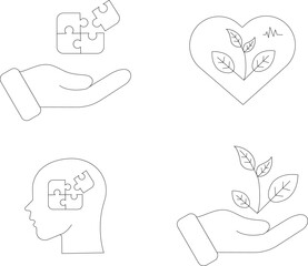Comprehensive Wellness and Sustainability Icons with Transparent Background – Mental Health, Cognitive Therapy, Eco-Friendly Healthcare, and Environmental Growth Vector Set