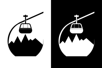 Black and White Gondola Cable Car Icon Mountain Adventure Theme.