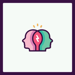 Creative collaboration brainstorming sharing ideas two heads one thought icon