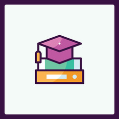Aesthetic academic graduation cap icon resting on books illustration
