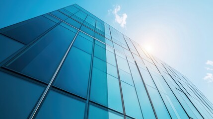 A smart glass panel system, modern building exterior with self-tinting glass panels, Tech style