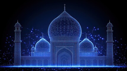 Obraz premium A futuristic representation of a grand mosque against a dark backdrop