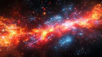 Obraz premium Fiery and icy nebula in deep space with glowing stars.