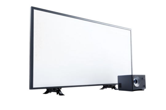 A Blank Canvas Awaits Vibrant Ideas, A Modern Projector Poised To Illuminate A Boundless Presentation, Sleek Black Frame And Compact Device Against A Bright Isolated on Transparent Background