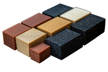 A Captivating Arrangement Of Textured Cubes In Earthy Tones, Showcasing A Spectrum Of Subtle Colors And Unique Granular Surfaces, Creating A Visually Intriguing Composition Isolated on Transparent Bac