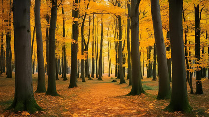 An autumnal landscape within a forest setting