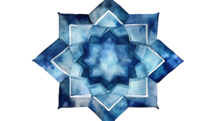 blue watercolor octagonal geometric design featuring isolated on white background