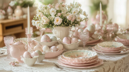 Cozy Easter Breakfast Table with Festive Decorations