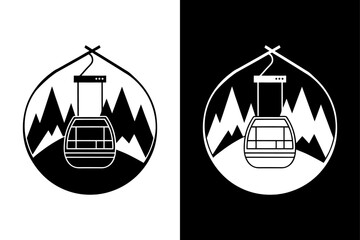 Mountain Top Gondola Silhouette Vector Icon Black and White Design.