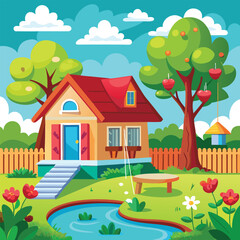 Cartoon House in a Garden