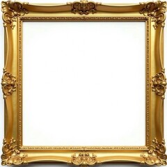 Elegant gold rectangle frame isolated on white , mockup, golden frame, ornate