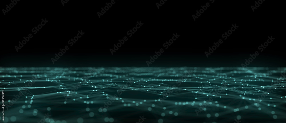 Aufkleber dynamic green wave of particles and lines. abstract futuristic background. big data visualization. 3