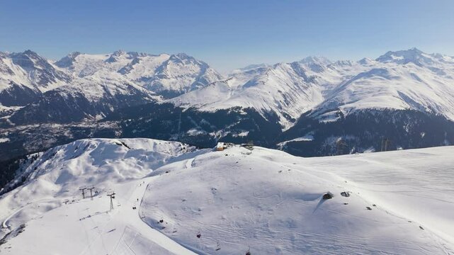 Disentis Ski Area, Restaurant at Cuolm da Vi with Piz Medel in the background