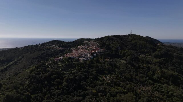 Drone approaching Chlomos, Corfu, Greece