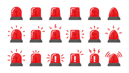 Emergency siren. Warning light sign. Alert device, flashing light on police car, fire truck, ambulance. Alarm light. Rescue flashing red light. Siren vector symbols