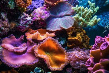 Obraz premium Awe-Inspiring Coral Reef Displaying Intricate Forms and Mesmerizing Hues Beneath the Ocean