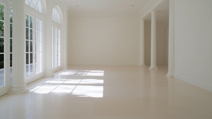 Fototapeta premium an empty room with large windows that allow natural light to fill the space