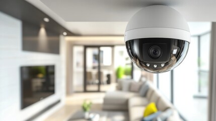 A smart home security system, modern house with AI-driven surveillance cameras, Home tech style