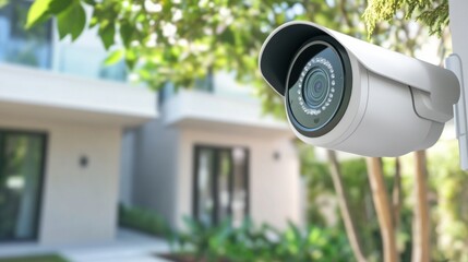 A smart home security system, modern living room with security cameras and smart sensors monitoring the house, Security tech style