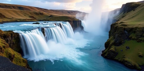 Powerful Skogafoss cascade, Iceland's south coast, Icelandic waterfall, untamed, explore