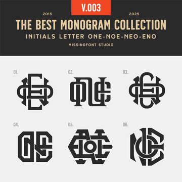 Monogram collection with initial ONE, NOE or ENO. Templates set logo designs. Can be applied on stationery, invitations, signage, packaging, or even as a branding element and etc