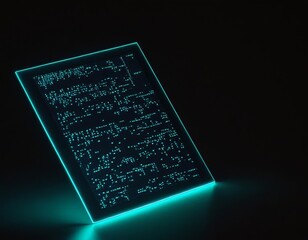 Illuminated coding screen showcasing digital information on a dark background.