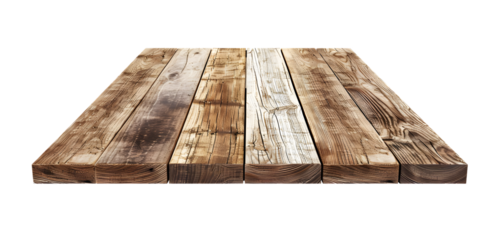 Wooden table top with wood planks isolated on white background
