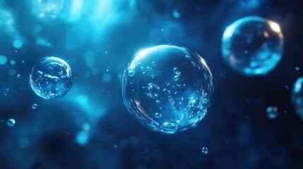 Stunning Blue Water Bubbles with Bokeh Effect in a Cosmic Environment for Creative Backgrounds and Designs
