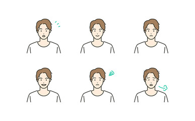 若い男性の表情豊かなシンプルなアバター素材イラストセット(カラフル)