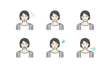 若い女性の表情豊かなシンプルなアバター素材イラストセット(カラフル)