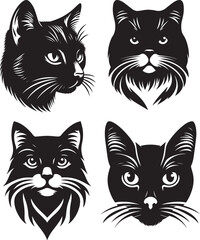 Obraz premium Cat Face Silhouettes Vector Set