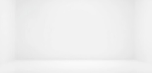Empty white studio with subtle gray gradient backdrop, ideal for product display, template, product photography
