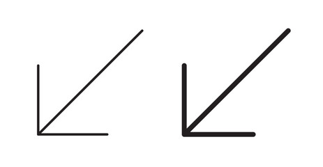 Down left line icon vector set.