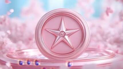 Whimsical pink star adorns glossy pink ring playful and charming scene shiny
