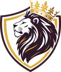 Majestic Lion Head Shield Logo with Royal Gold Crown – Vector 