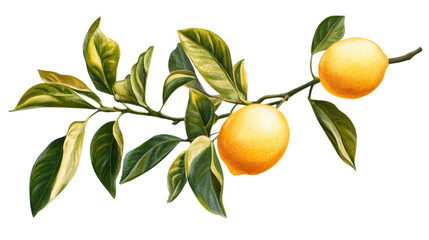 lemon with leaves isolated on white background