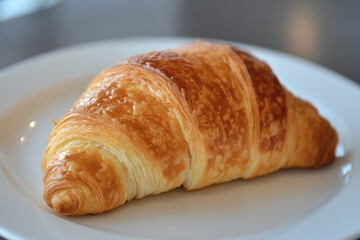 Buttery Croissant on a White Plate Isolated on Clean Background