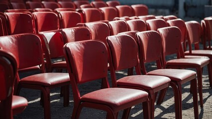 A row of red chairs sitting next to each other, ideal for events or decor