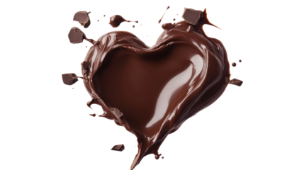 liquid chocolate smear in heart shaped isolated on white background