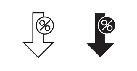 Percent down line icon vector set.
