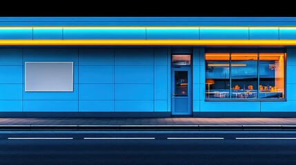 Obraz premium A Modern Building Illuminated with Yellow and Blue Colors